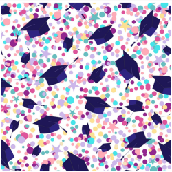 colorful shapes and graduation caps