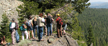 Ecology scientists on a group hike